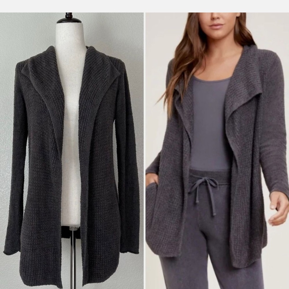 Barefoot Dreams Cozychic Lite Waffle Soft Charcoal Open Front Cardigan Size XS